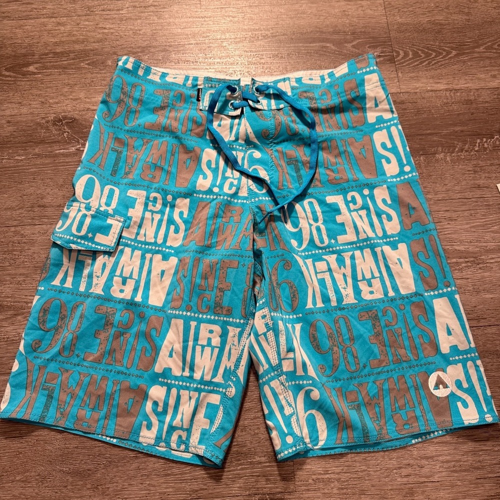 Airwalk Board‎ Shorts Mens Small Blue 4 Way Stretch AirFit Y2K AOP Swim Trunks
